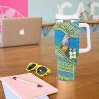 Personalised Palau Biib Bird Tumbler With Handle Rur Flower And Rock Islands Patterns DT05 - Polynesian Pride