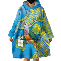 Personalised Palau Biib Bird Wearable Blanket Hoodie Rur Flower And Rock Islands Patterns DT05 - Polynesian Pride