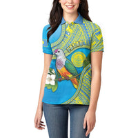 Personalised Palau Biib Bird Women Polo Shirt Rur Flower And Rock Islands Patterns DT05 - Polynesian Pride