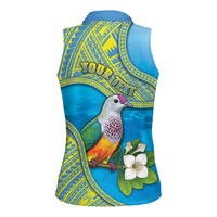 Personalised Palau Biib Bird Women Sleeveless Polo Shirt Rur Flower And Rock Islands Patterns DT05 - Polynesian Pride