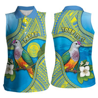 Personalised Palau Biib Bird Women Sleeveless Polo Shirt Rur Flower And Rock Islands Patterns DT05 - Polynesian Pride