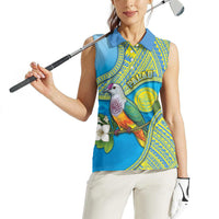 Personalised Palau Biib Bird Women Sleeveless Polo Shirt Rur Flower And Rock Islands Patterns DT05 - Polynesian Pride