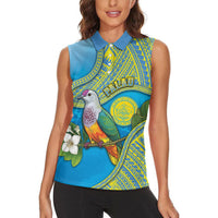 Personalised Palau Biib Bird Women Sleeveless Polo Shirt Rur Flower And Rock Islands Patterns DT05 - Polynesian Pride