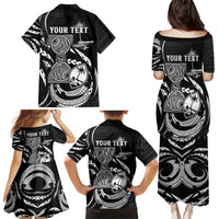 Personalised Guam Liberation Day Family Matching Puletasi and Hawaiian Shirt Black White Latte Stone Tribal Patterns