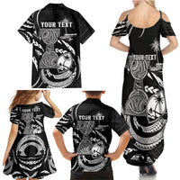 Personalised Guam Liberation Day Family Matching Summer Maxi Dress and Hawaiian Shirt Black White Latte Stone Tribal Patterns