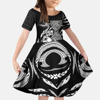 Personalised Guam Liberation Day Kid Short Sleeve Dress Black White Latte Stone Tribal Patterns DT05 KID Black - Polynesian Pride