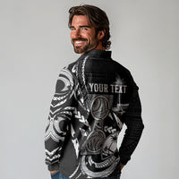 Personalised Guam Liberation Day Long Sleeve Polo Shirt Black White Latte Stone Tribal Patterns DT05 - Polynesian Pride
