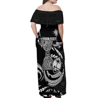 Personalised Guam Liberation Day Off Shoulder Maxi Dress Black White Latte Stone Tribal Patterns DT05 - Polynesian Pride