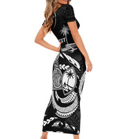 Personalised Guam Liberation Day Short Sleeve Bodycon Dress Black White Latte Stone Tribal Patterns DT05 - Polynesian Pride