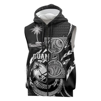 Personalised Guam Liberation Day Sleeveless Zip Hoodie Black White Latte Stone Tribal Patterns DT05 Black - Polynesian Pride