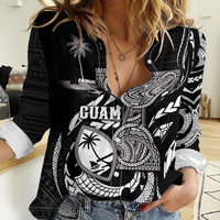 Personalised Guam Liberation Day Women Casual Shirt Black White Latte Stone Tribal Patterns DT05 Female Black - Polynesian Pride