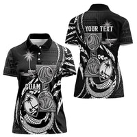 Personalised Guam Liberation Day Women Polo Shirt Black White Latte Stone Tribal Patterns DT05 - Polynesian Pride