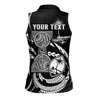 Personalised Guam Liberation Day Women Sleeveless Polo Shirt Black White Latte Stone Tribal Patterns DT05 - Polynesian Pride