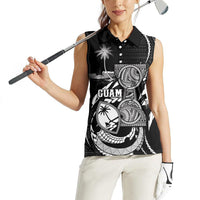 Personalised Guam Liberation Day Women Sleeveless Polo Shirt Black White Latte Stone Tribal Patterns DT05 - Polynesian Pride