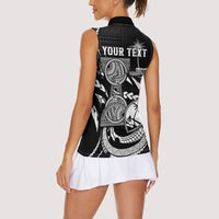 Personalised Guam Liberation Day Women Sleeveless Polo Shirt Black White Latte Stone Tribal Patterns DT05 - Polynesian Pride