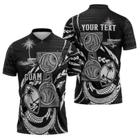 Personalised Guam Liberation Day Zipper Polo Shirt Black White Latte Stone Tribal Patterns DT05 - Polynesian Pride