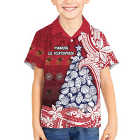 American Samoa Christmas Family Matching Long Sleeve Bodycon Dress and Hawaiian Shirt Seashell Xmas Tree Tribal Waves DT05 Son's Shirt Red - Polynesian Pride