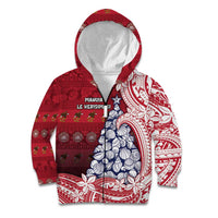 American Samoa Christmas Kid Hoodie Seashell Xmas Tree Tribal Waves - Polynesian Pride