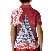 American Samoa Christmas Kid Polo Shirt Seashell Xmas Tree Tribal Waves - Polynesian Pride