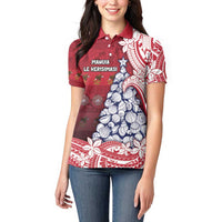 American Samoa Christmas Women Polo Shirt Seashell Xmas Tree Tribal Waves - Polynesian Pride