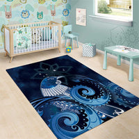 New Zealand Matariki Area Rug Maori Tui Bird Blue Galaxy