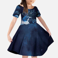 New Zealand Matariki Family Matching Mermaid Dress and Hawaiian Shirt Maori Tui Bird Blue Galaxy DT05 Daughter's Dress Blue - Polynesian Pride