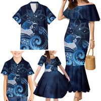 New Zealand Matariki Family Matching Mermaid Dress and Hawaiian Shirt Maori Tui Bird Blue Galaxy DT05 - Polynesian Pride