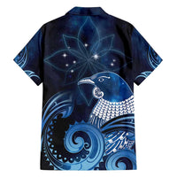 New Zealand Matariki Family Matching Off Shoulder Maxi Dress and Hawaiian Shirt Maori Tui Bird Blue Galaxy