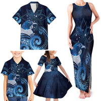 New Zealand Matariki Family Matching Tank Maxi Dress and Hawaiian Shirt Maori Tui Bird Blue Galaxy DT05 - Polynesian Pride