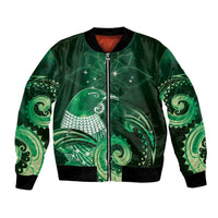 New Zealand Matariki Bomber Jacket Maori Tui Bird Green Galaxy