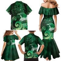 New Zealand Matariki Family Matching Mermaid Dress and Hawaiian Shirt Maori Tui Bird Green Galaxy DT05 - Polynesian Pride