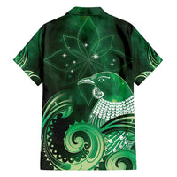 New Zealand Matariki Family Matching Short Sleeve Bodycon Dress and Hawaiian Shirt Maori Tui Bird Green Galaxy DT05 - Polynesian Pride
