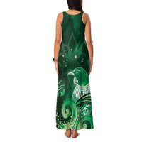 New Zealand Matariki Family Matching Tank Maxi Dress and Hawaiian Shirt Maori Tui Bird Green Galaxy DT05 - Polynesian Pride