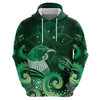 New Zealand Matariki Hoodie Maori Tui Bird Green Galaxy DT05 - Polynesian Pride