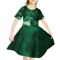 New Zealand Matariki Kid Short Sleeve Dress Maori Tui Bird Green Galaxy DT05 - Polynesian Pride