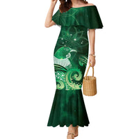 New Zealand Matariki Mermaid Dress Maori Tui Bird Green Galaxy DT05 Women Green - Polynesian Pride