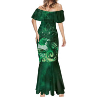New Zealand Matariki Mermaid Dress Maori Tui Bird Green Galaxy DT05 - Polynesian Pride