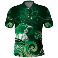 New Zealand Matariki Polo Shirt Maori Tui Bird Green Galaxy DT05 Green - Polynesian Pride