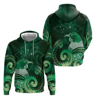 New Zealand Matariki Zip Hoodie Maori Tui Bird Green Galaxy DT05 - Polynesian Pride