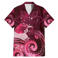 New Zealand Matariki Family Matching Mermaid Dress and Hawaiian Shirt Maori Tui Bird Magenta Galaxy DT05 Dad's Shirt - Short Sleeve Magenta - Polynesian Pride