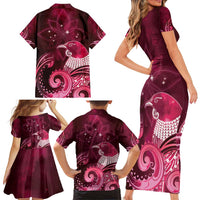 New Zealand Matariki Family Matching Short Sleeve Bodycon Dress and Hawaiian Shirt Maori Tui Bird Magenta Galaxy DT05 - Polynesian Pride
