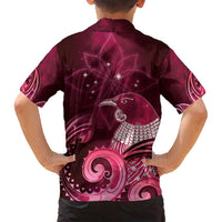 New Zealand Matariki Family Matching Summer Maxi Dress and Hawaiian Shirt Maori Tui Bird Magenta Galaxy DT05 - Polynesian Pride