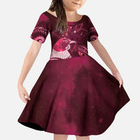 New Zealand Matariki Family Matching Tank Maxi Dress and Hawaiian Shirt Maori Tui Bird Magenta Galaxy DT05 Daughter's Dress Magenta - Polynesian Pride