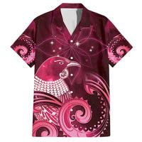 New Zealand Matariki Family Matching Tank Maxi Dress and Hawaiian Shirt Maori Tui Bird Magenta Galaxy DT05 Dad's Shirt - Short Sleeve Magenta - Polynesian Pride