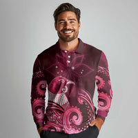 New Zealand Matariki Long Sleeve Polo Shirt Maori Tui Bird Magenta Galaxy DT05 - Polynesian Pride
