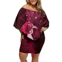 New Zealand Matariki Off Shoulder Short Dress Maori Tui Bird Magenta Galaxy DT05 Women Magenta - Polynesian Pride