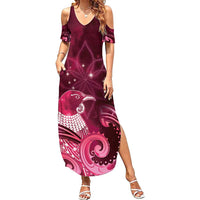 New Zealand Matariki Summer Maxi Dress Maori Tui Bird Magenta Galaxy DT05 Women Magenta - Polynesian Pride