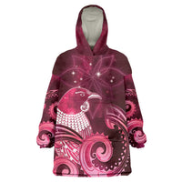 New Zealand Matariki Wearable Blanket Hoodie Maori Tui Bird Magenta Galaxy DT05 One Size Magenta - Polynesian Pride