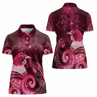 New Zealand Matariki Women Polo Shirt Maori Tui Bird Magenta Galaxy DT05 - Polynesian Pride