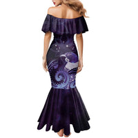 New Zealand Matariki Family Matching Mermaid Dress and Hawaiian Shirt Maori Tui Bird Purple Galaxy DT05 - Polynesian Pride